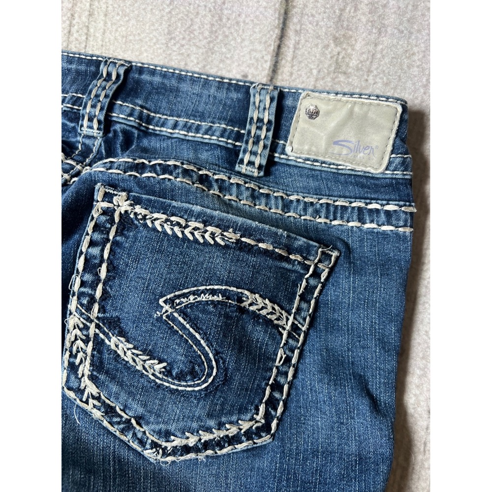 Silver Jeans Co Suki Mid Capri Women 30 Dark Wash Y2K Thick Stitch Boho Cropped - Picture 8 of 8